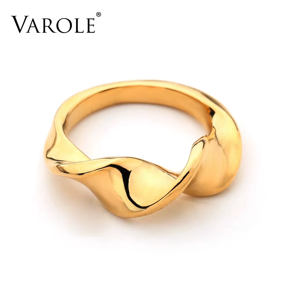 VAROLE – Bague en forme de courbe torsadée pour femmes, couleur or, bijoux de mode, cadeaux de fête
