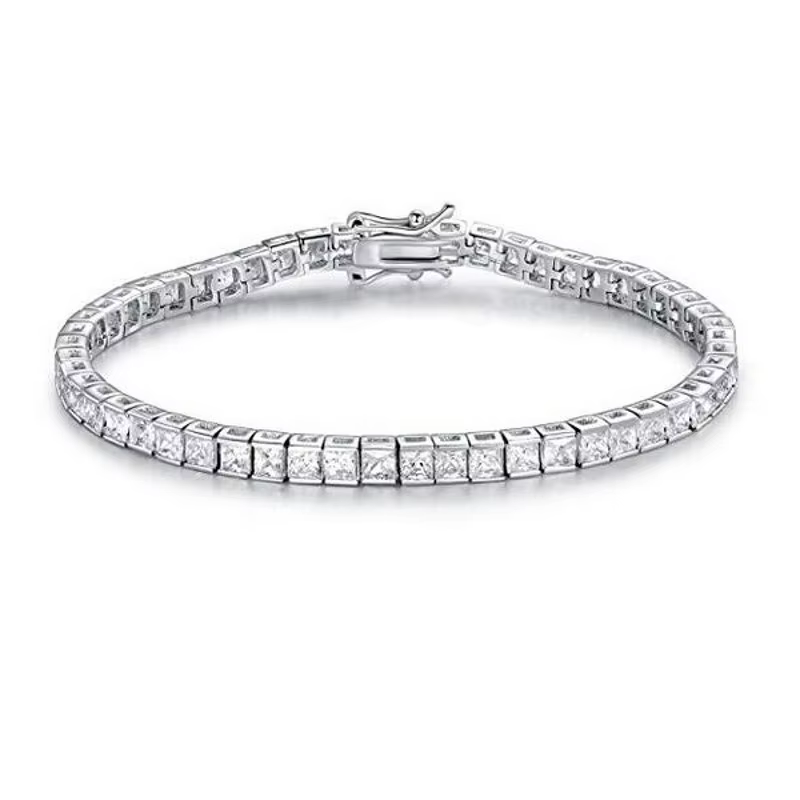 Bracelet Vintage en diamant de laboratoire, coupe princesse, or 14 carats, pour fiançailles, mariage