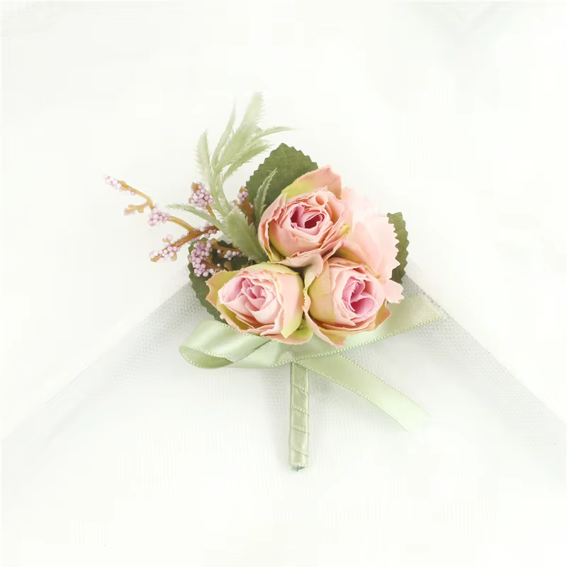 Boutonnière de Mariage en soie Roses Corsage poignet demoiselle d'honneur Bracelet fleurs marié bout