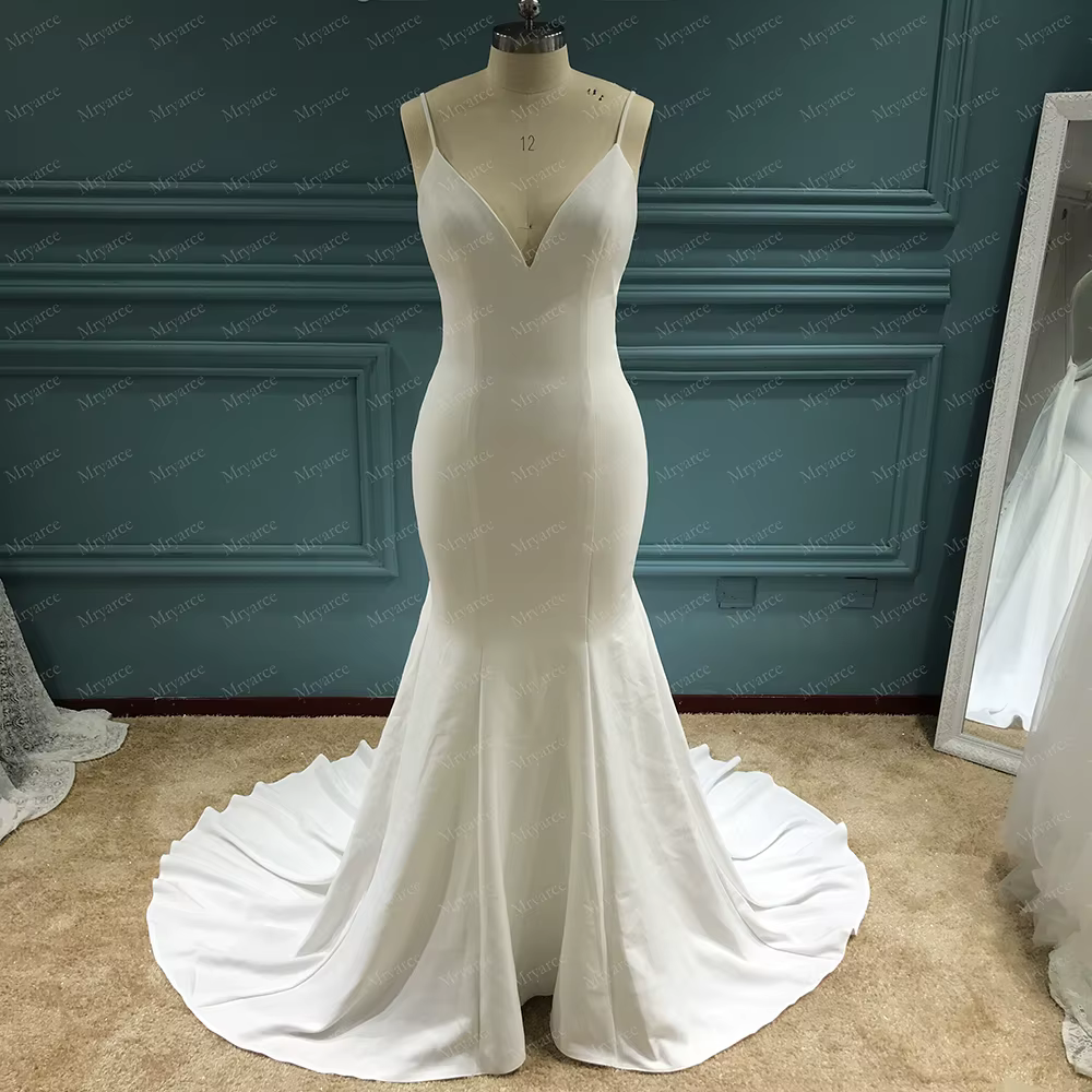 Mryarce – robe de mariée forme sirène, élégante, en crêpe, avec nœud, dos ouvert, Flexible