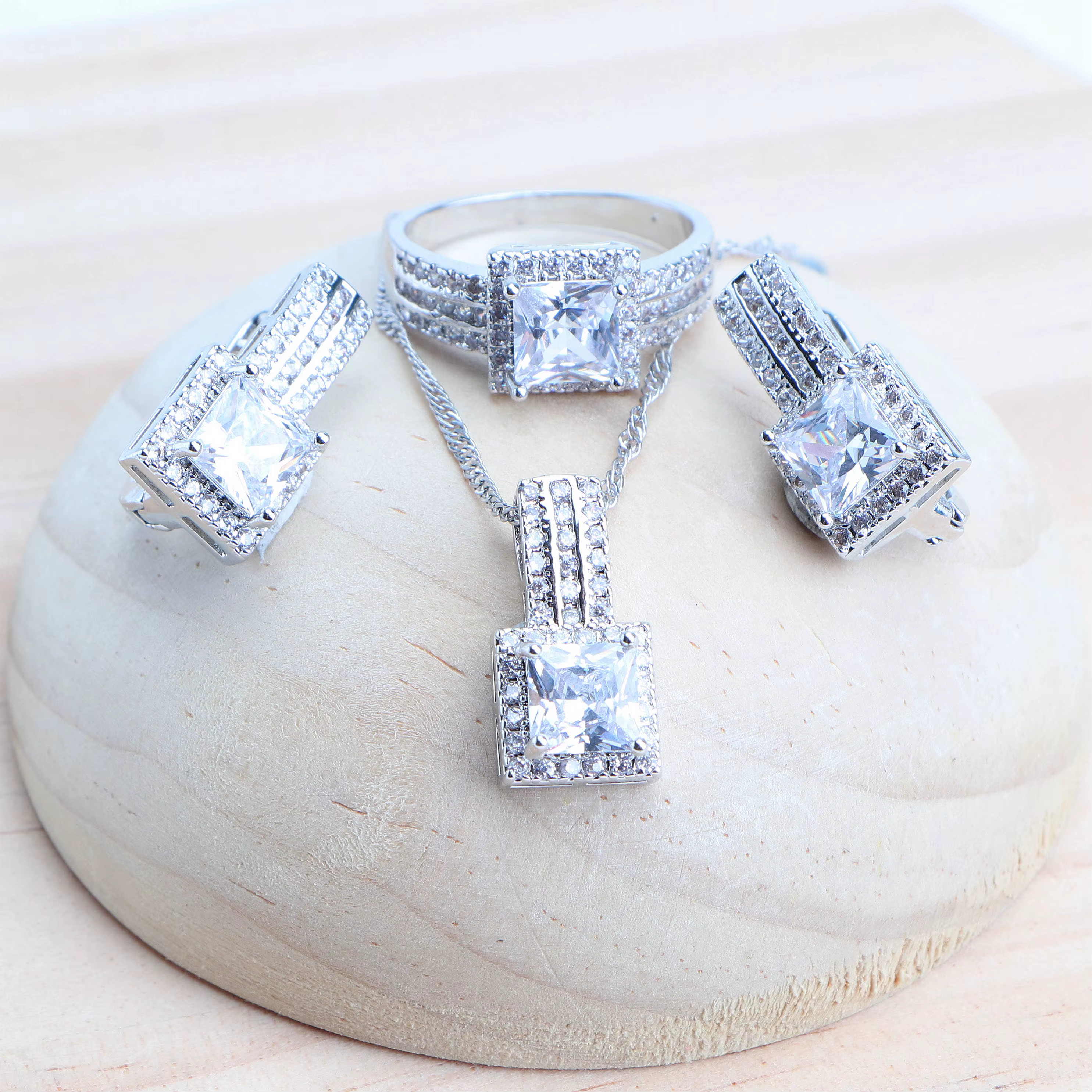Ensemble de bijoux fins de mariée en argent 925, bijoux de mariage pour femmes, pendentif, collier,