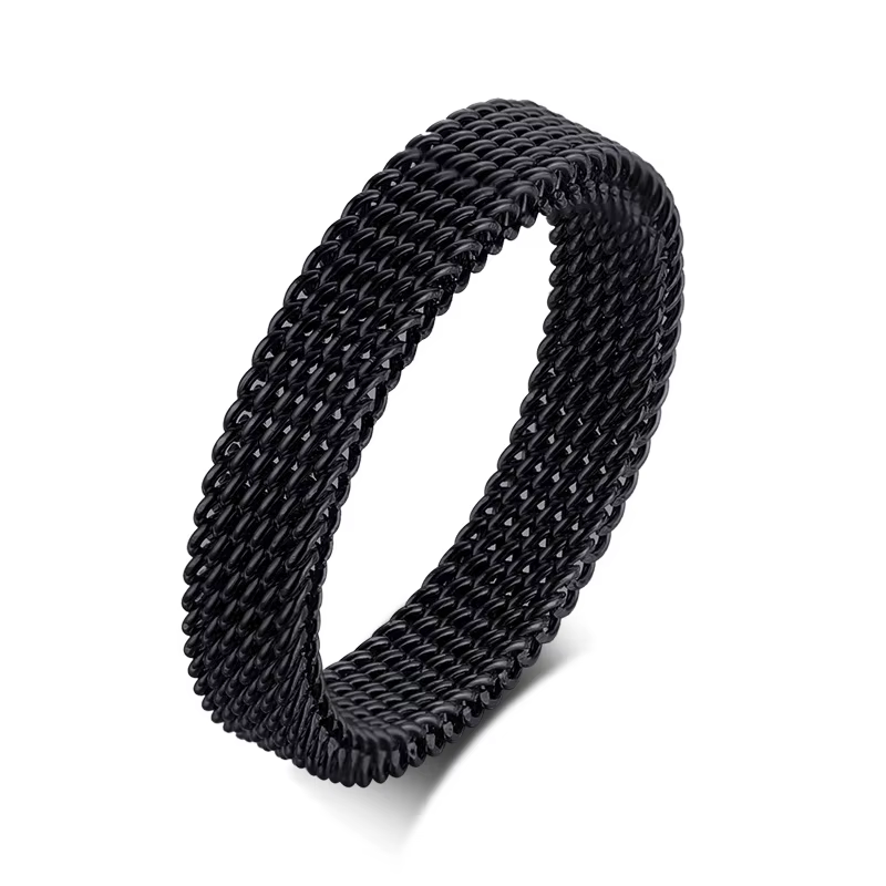 Bande en maille d'acier inoxydable moderne pour hommes et femmes, anneau en maille, bijoux