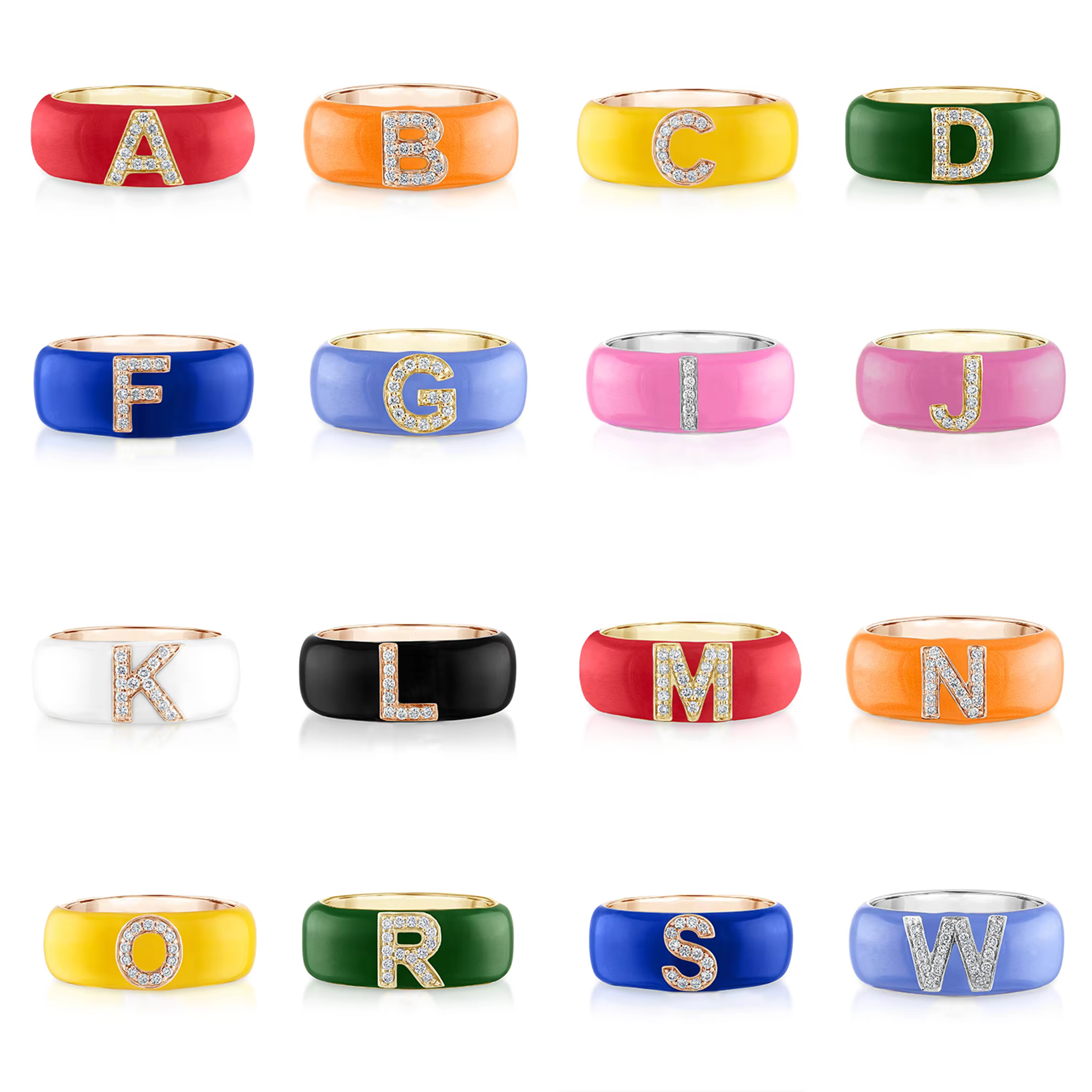 Bague en émail bleu rose pour femmes, 26 lettres de l'alphabet, nom CZ, doigt complet, bijoux à la m