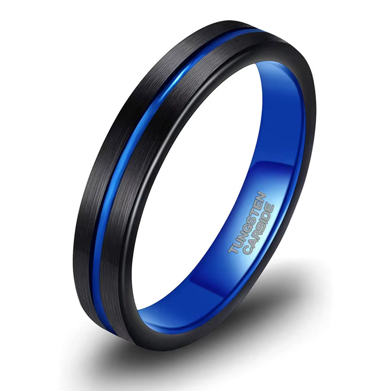 Somen-Bague Unisexe en Tungstène de 4mm, Anneau de Fiançailles bicolore à Rainure Fine, en Or Bleu/R