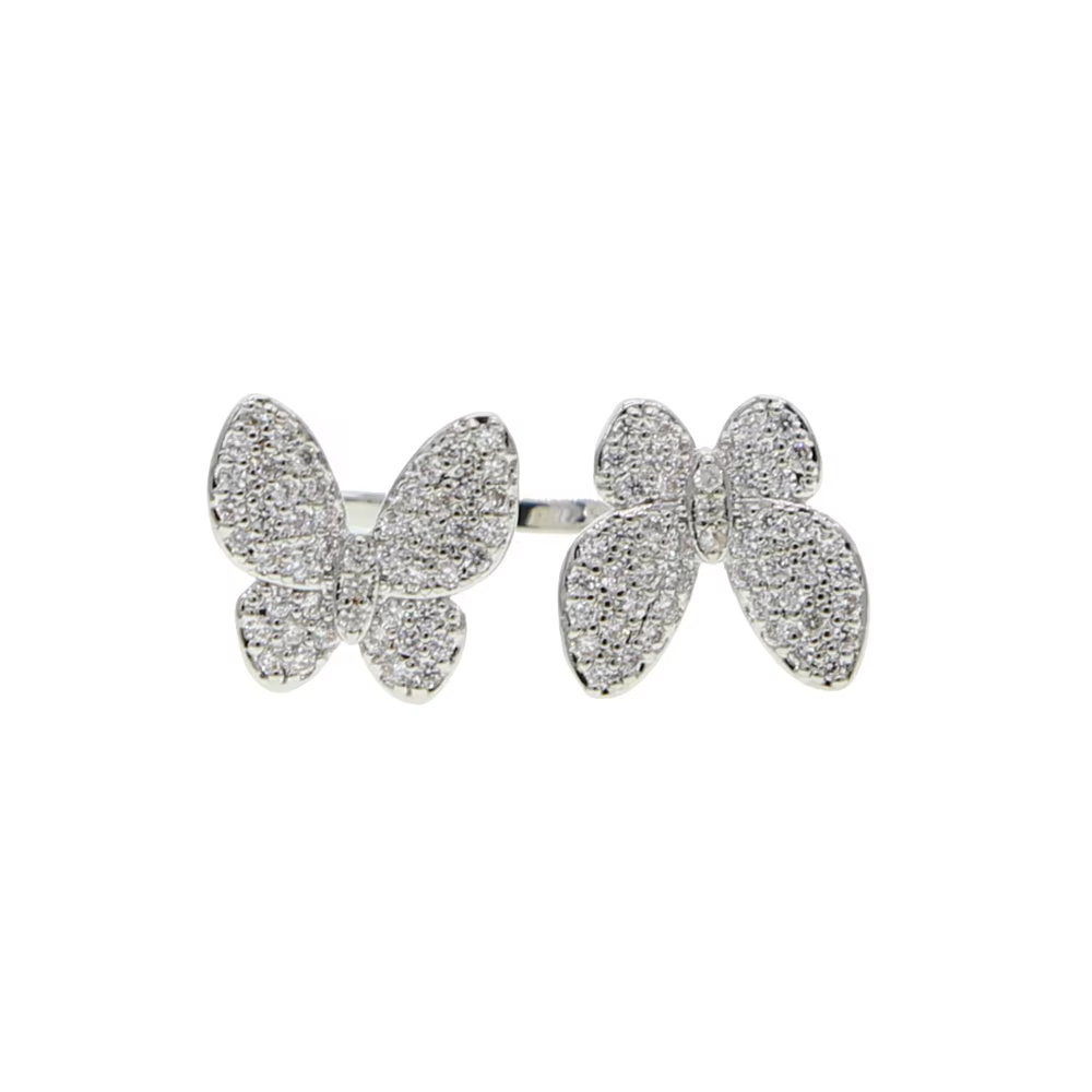 Bague Papillon Double Délicat et Adorable de Haute Qualité pour Femme et Fille, Taille Ajustable, Bi