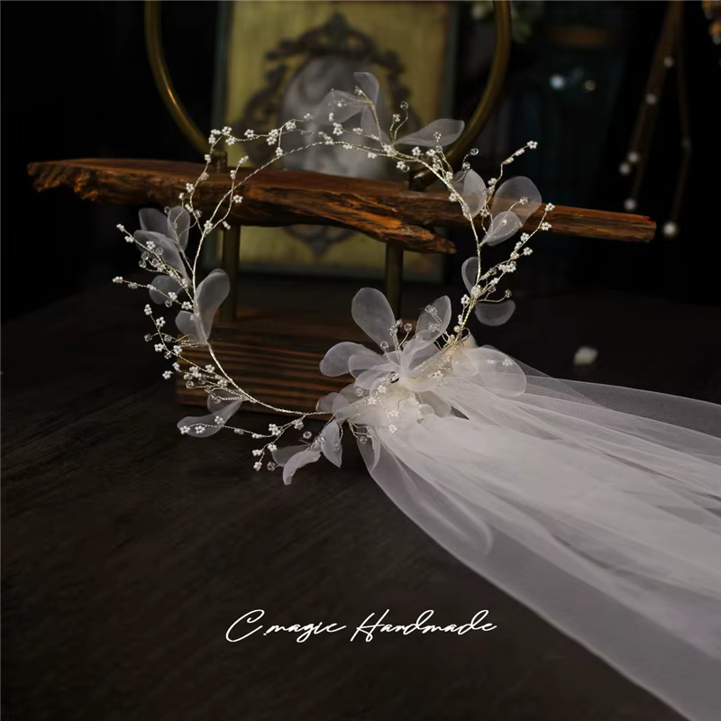 CC – voile de mariée pour femmes, accessoires de mariage, couronne de fleurs avec peigne, bandeaux b