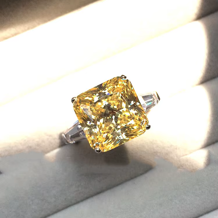 Bague en argent Zircon jaune scintillant pour femmes, bijoux de fiançailles, de mariage, à la mode, 