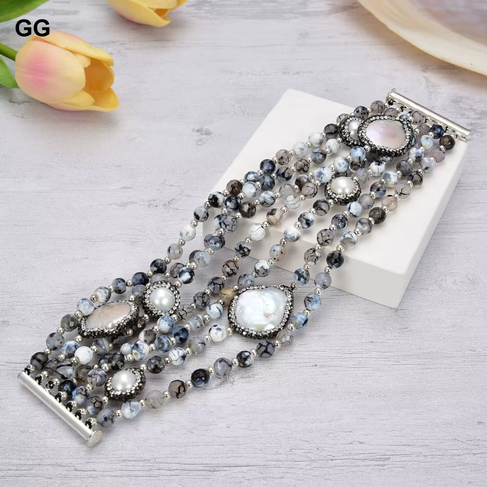 GuaiGuai-Bracelet en pierre d'agate ronde pour femme, bijoux, pièce de monnaie blanche, perle, 8 en 