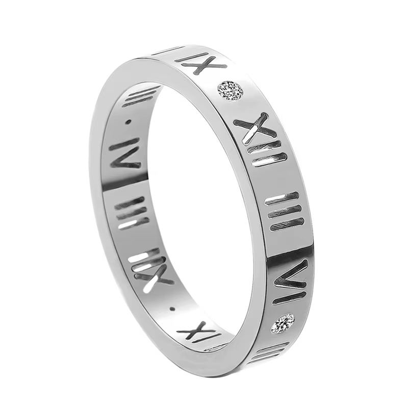 Bague creuse en chiffres romains pour femme, acier inoxydable, matiques mignonnes de 4mm, bijoux de 