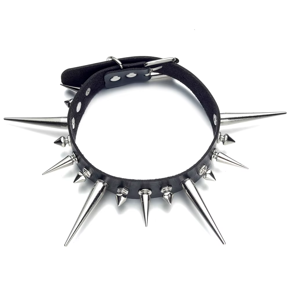 Collier ras du cou Punk en Faux cuir pour femmes et hommes, longs Rivets cloutés, Style gothique, ac