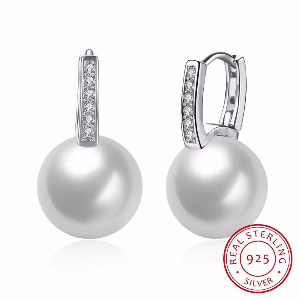 Lekani-Petites boucles d'oreilles créoles en argent regardé 925 pour femmes, petites perles blanches
