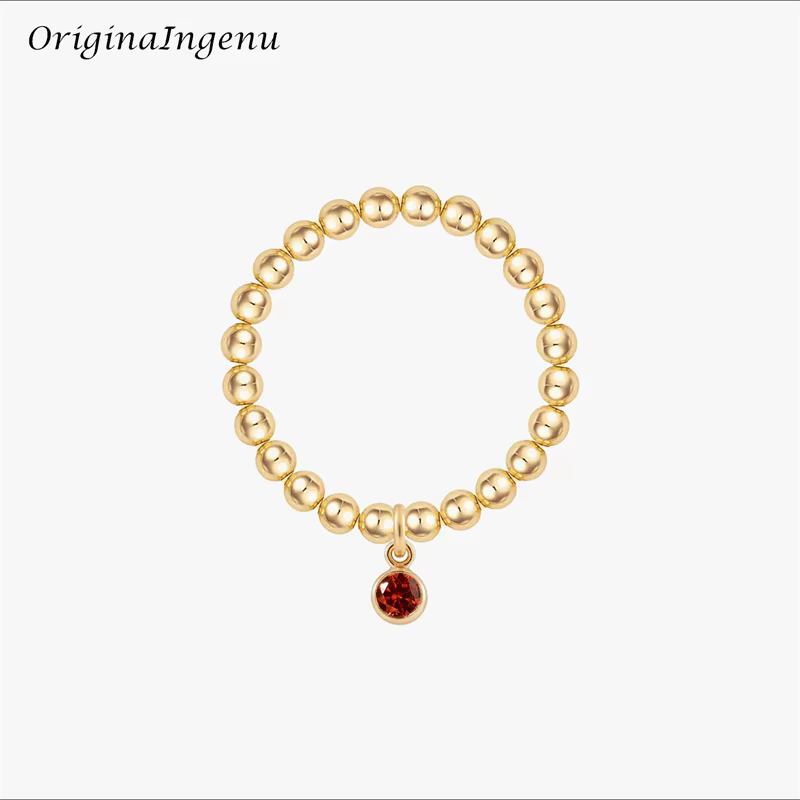 Bague en Zircon avec pierres de naissance personnalisées, élasticité, or 14K, rempli de perles, bijo