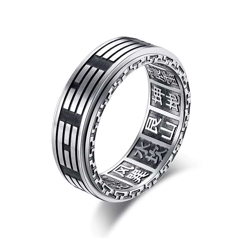 Bague Fengshui Taiji en argent 925 faite à la main pour hommes et femmes, anneau tournant porte-bonh