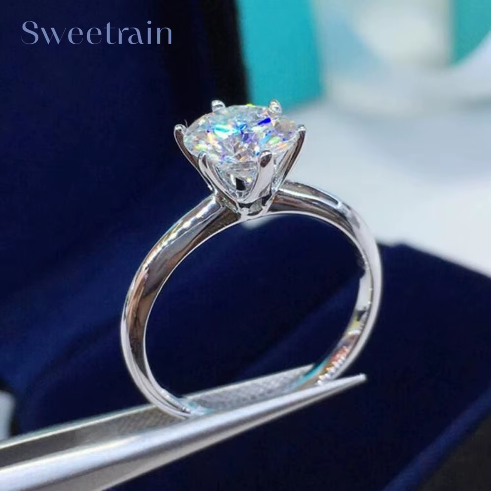 Bague en diamant Solitaire classique de Style V, 3ct, 6 broches, argent 925, or blanc 18K, Moissanit