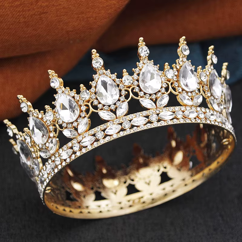 Diadème rond baroque reine royale roi diadèmes et couronnes fête d'anniversaire robe de mariée couro