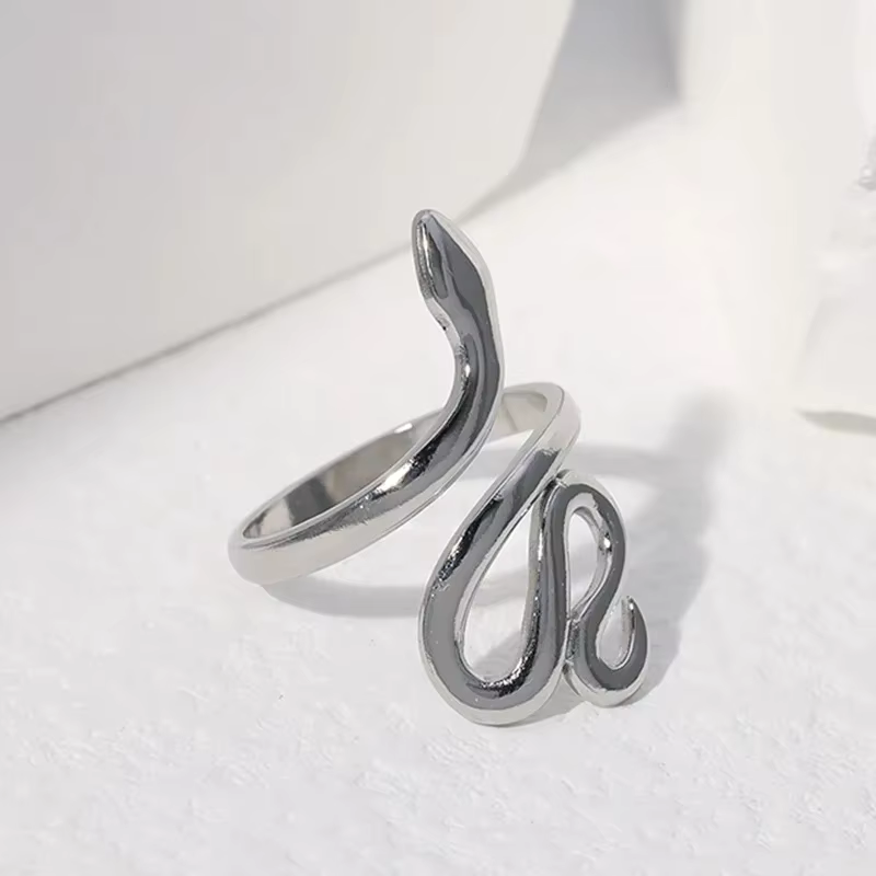 Bagues serpent en acier inoxydable pour femmes et hommes, couleur or, anneau ouvert et réglable, Vin