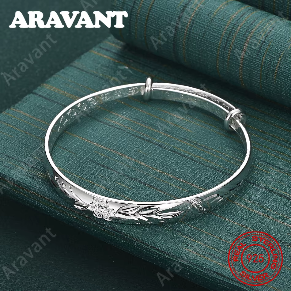 Bracelet réglable pivoine en argent sterling 925 – Un cadeau unique pour les femmes, polyvalent pour