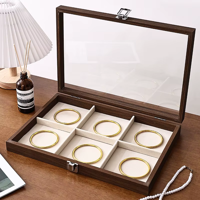 Boîte de présentation de bijoux en bois, organisateur de bagues, boucles d'oreilles, colliers et bra