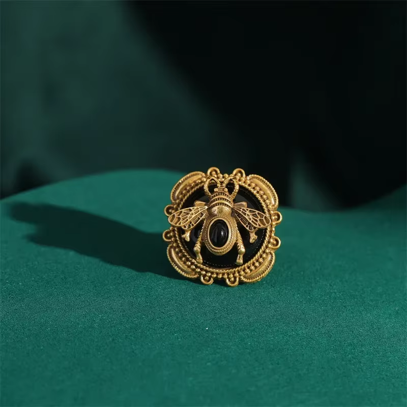 Ensemble de bijoux en Agate noire, rétro européen et américain, élégance littéraire, industrie lourd