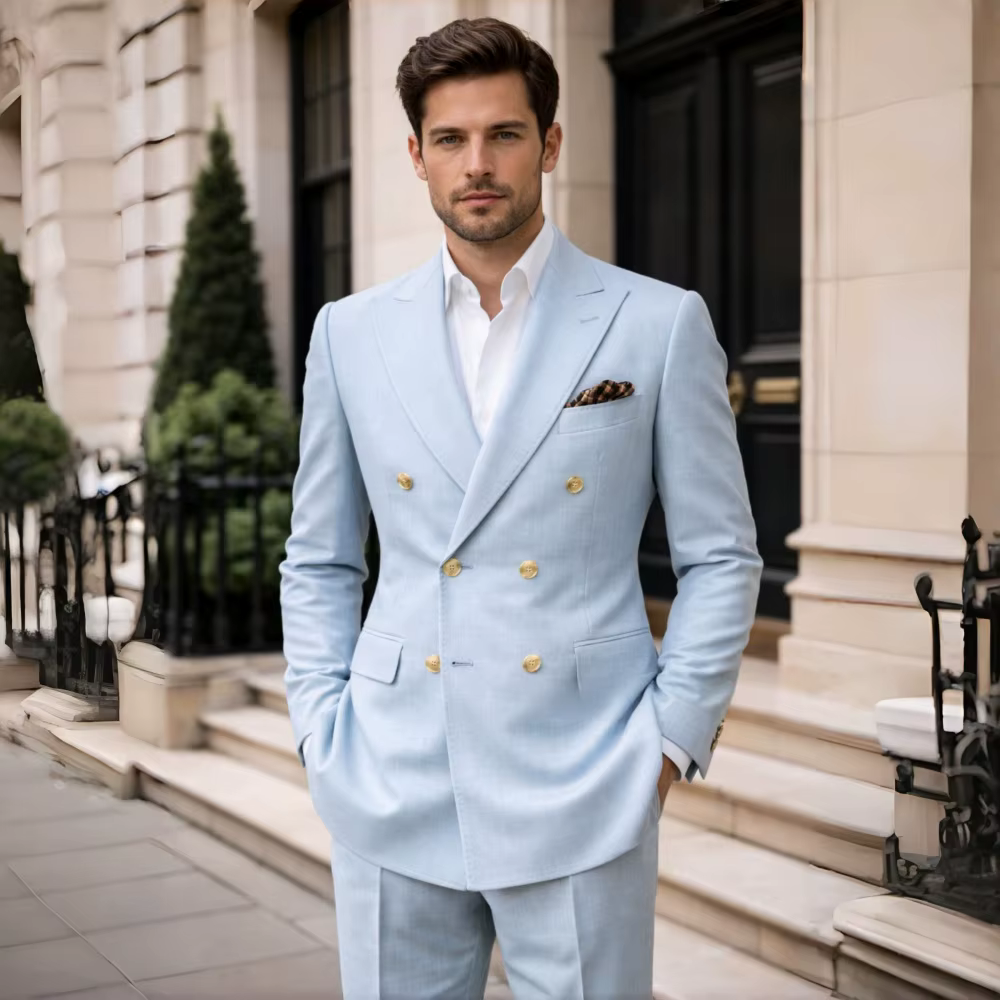 Costume vert pour homme, double boutonnage, smoking de mariage, ensemble 2 pièces (blazer et pantalo