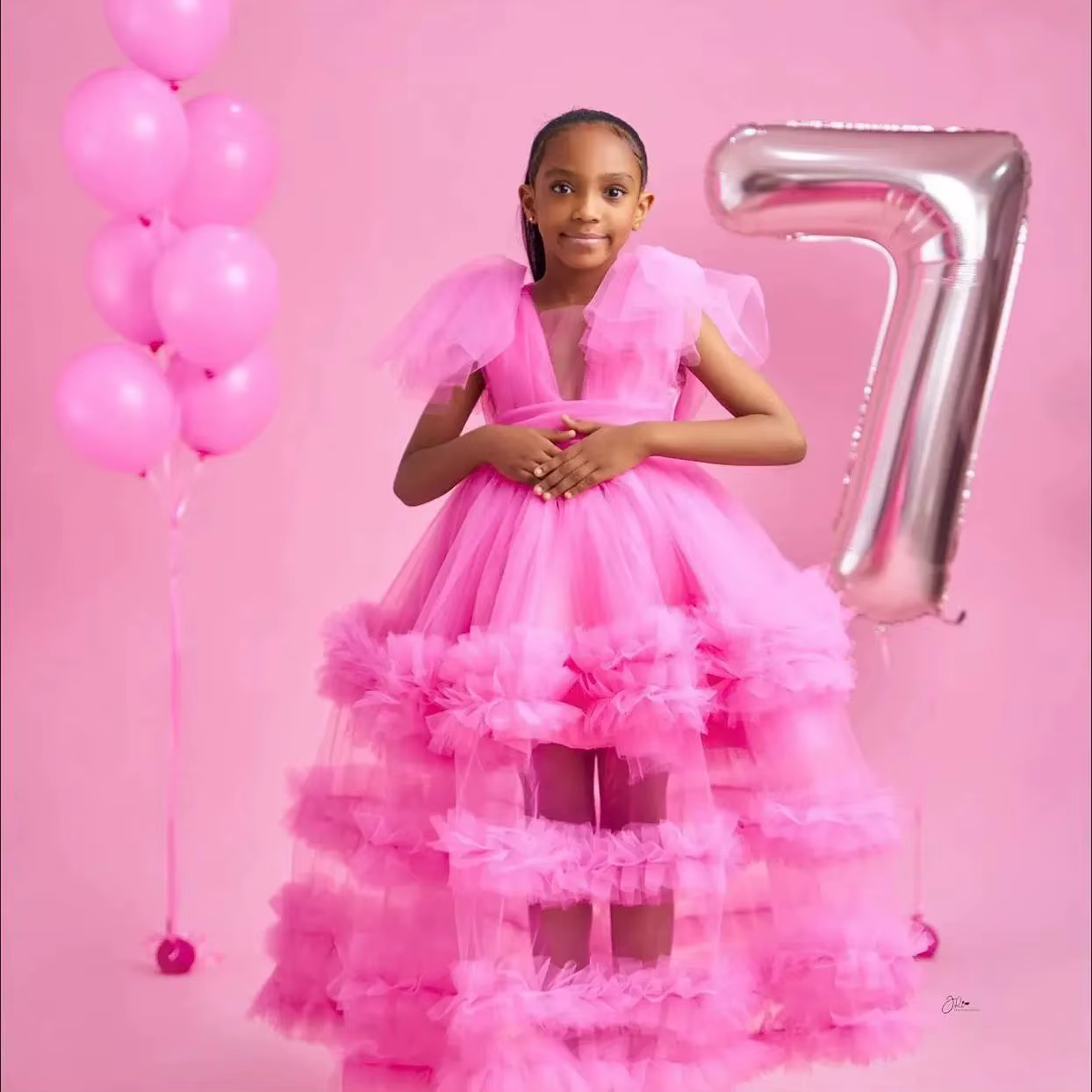 Robes de demoiselle d'honneur roses pour mariage, volants personnalisés, robe d'anniversaire pour fi