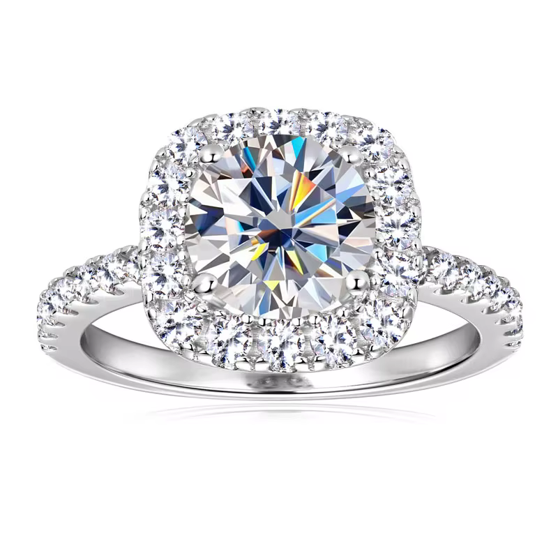 OXTAO – bague Halo en Moissanite brillante, 8mm, 2ct, D VVS1, pour fiançailles et mariage, en or 14K