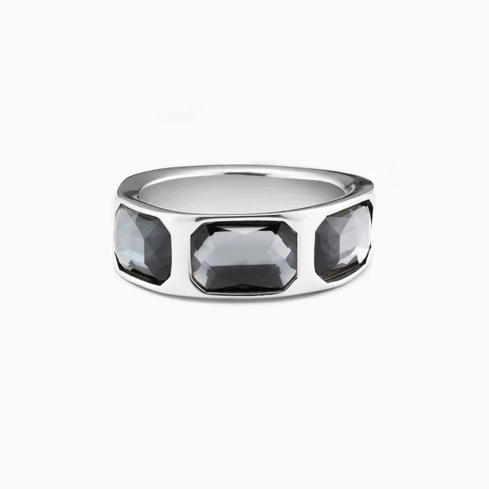 Bague incrustée de pierres précieuses de luxe élégantes, avec coupe géométrique de style rétro, bijo