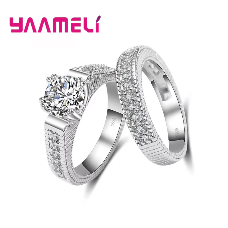 Ensemble de bagues de fiançailles élégantes en argent Sterling 925, accessoires de bague d'anniversa