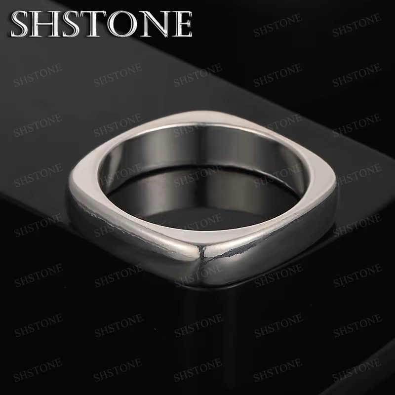 Bague carrée lisse en argent Sterling 925 pour hommes et femmes, bijoux tendance, cadeau de fête de 