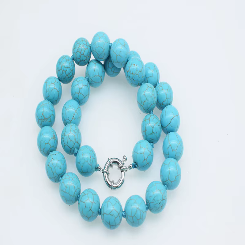 Collier rond en howlite turquoise bleu 14 mm, perles naturelles 43 cm