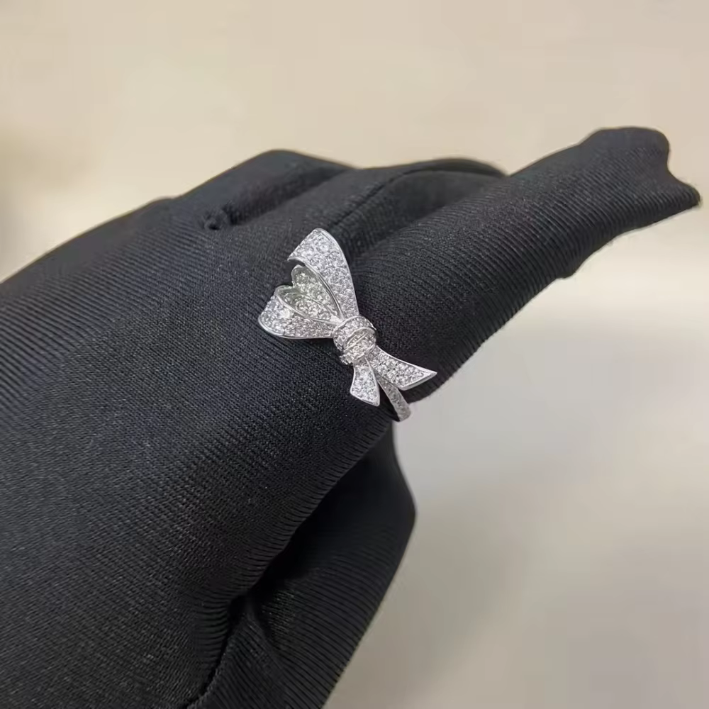 Bague classique pour femme avec nœud papillon, plaqué or argent 925, entièrement sertie de diamants,