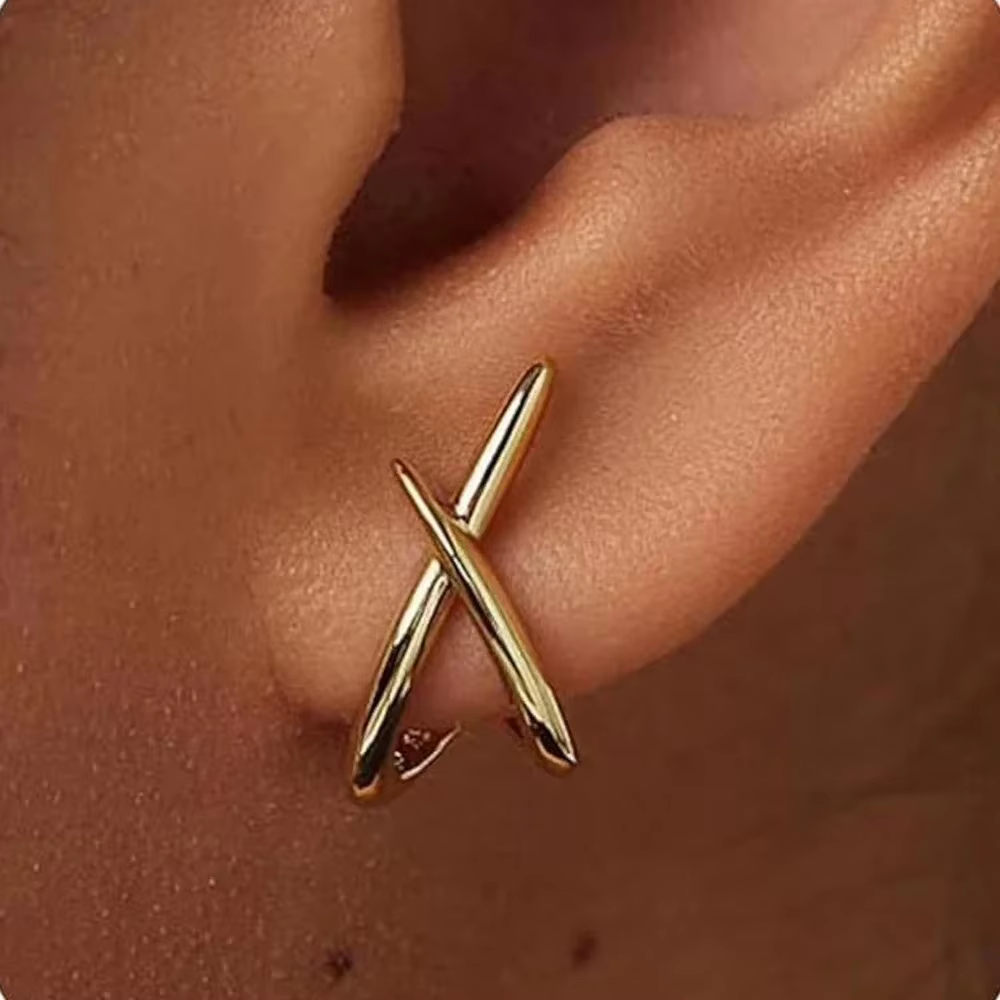 LATS – boucles d'oreilles croisées couleur or pour femmes, délicates, simples et minimalistes, bijou
