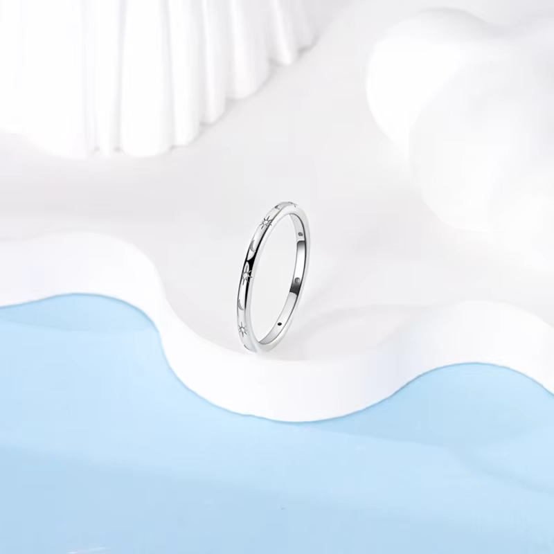 Bague empilable texturée en cristal pavé étoile et lune célestes, plaqué argent original, cadeau raf