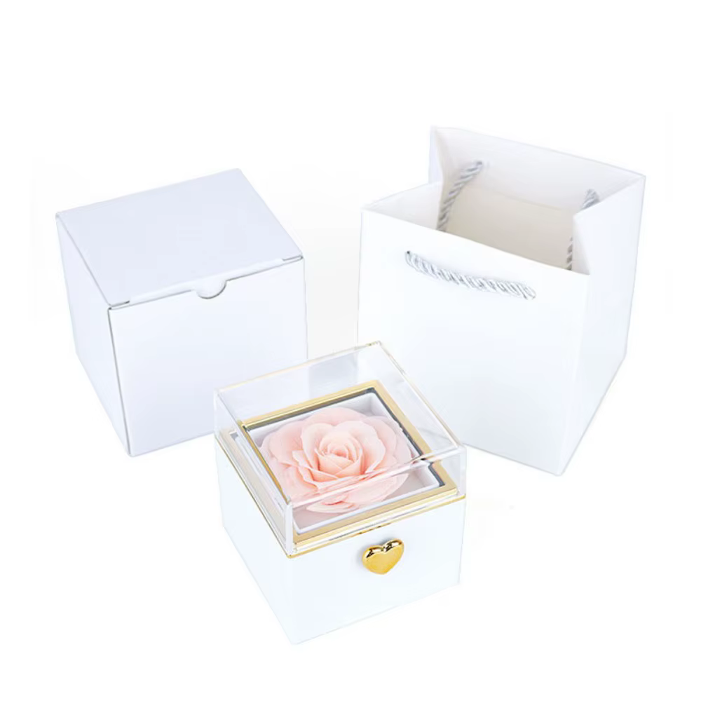 Boîte-cadeau à bijoux Rose rotative, Rose éternelle, stockage de colliers, boîtes à bagues, présento
