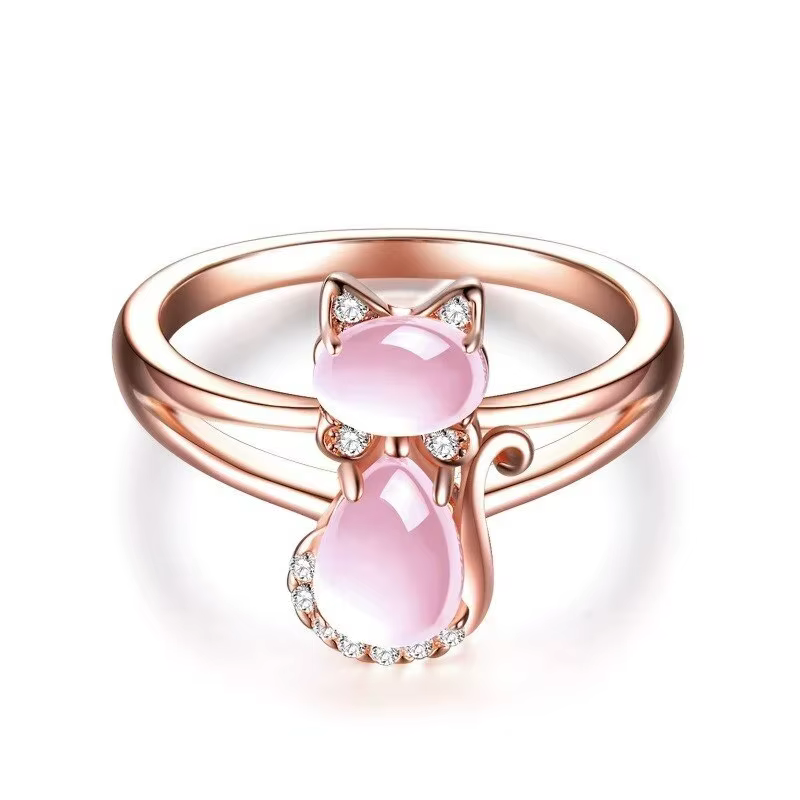 Bague Huitan Chat Rose pour Femme – Bagues Animaux Créatives, Cadeau d'Anniversaire Fantaisie, Acces