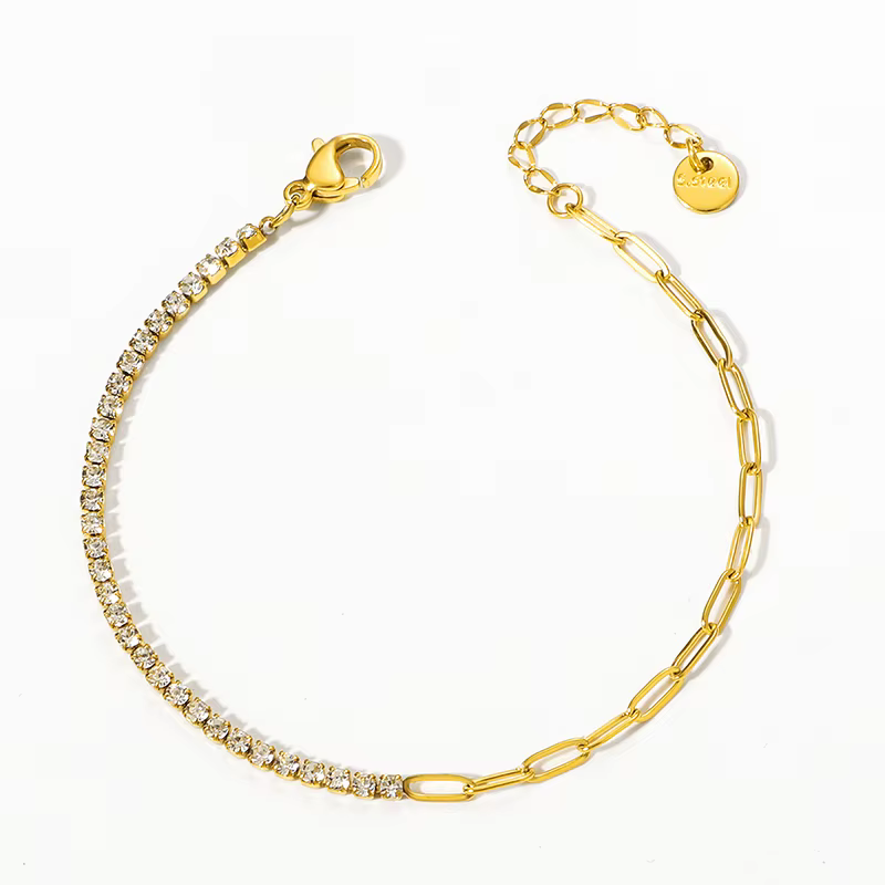 Bracelet en acier inoxydable pour femme avec pierres de zircone étincelantes, accessoire de bijouter