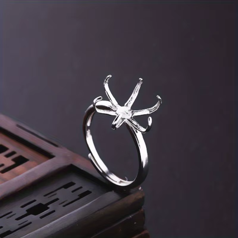 Bague réglable en forme de fleur en argent regardé 925, bague incrustée bricolage, 1PC