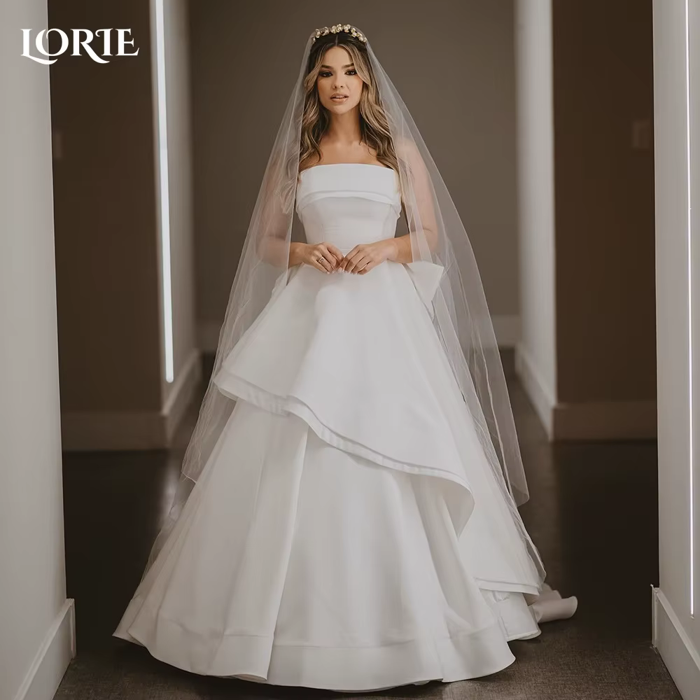 LORIE – robe de mariée élégante en Satin, sans bretelles, ligne a, avec nœud, robe de plage, à volan