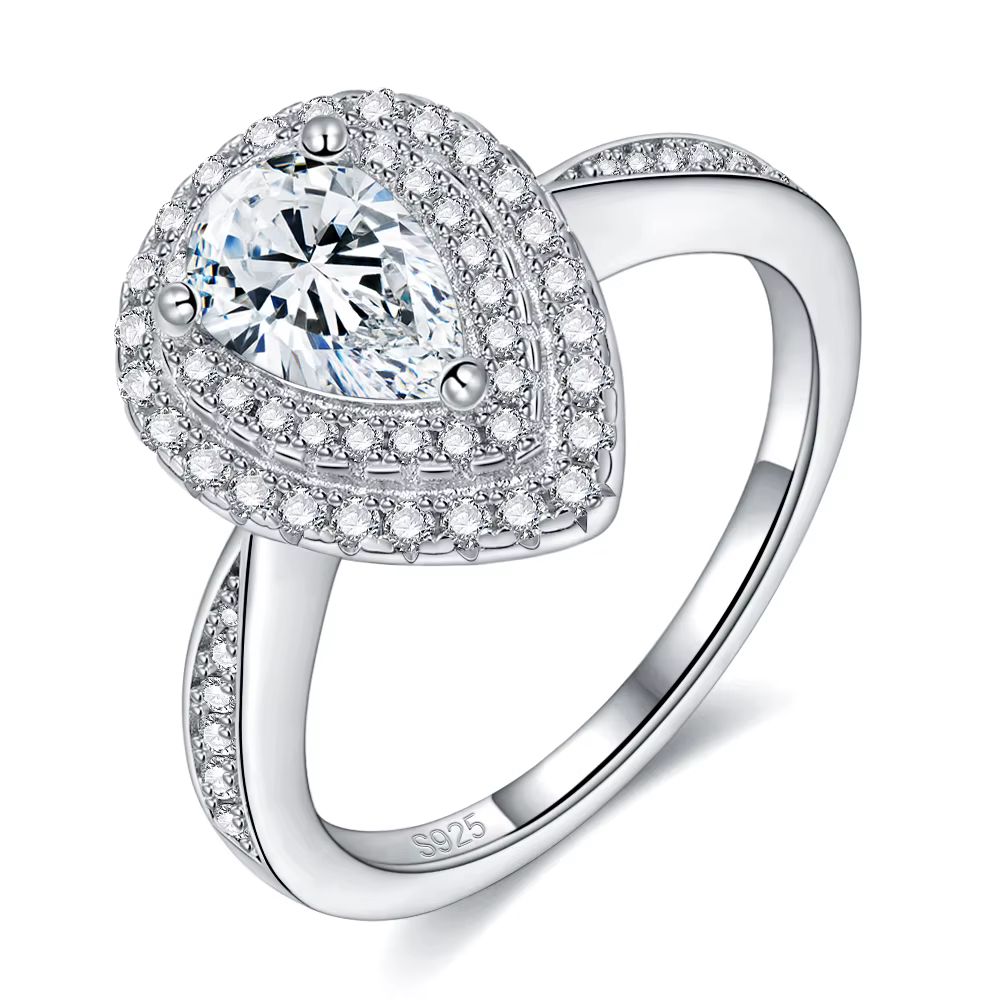 M-JAJA Halo Moissanite bague de fiançailles pour les femmes Solitaire 1ct poire diamant alliance 925
