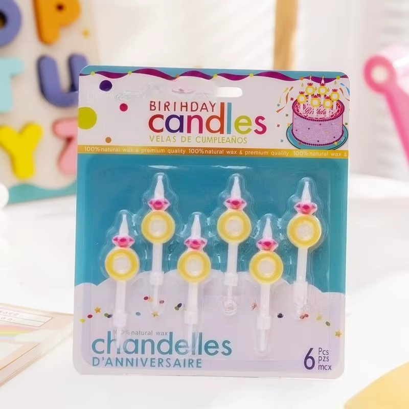 Lot de 6 bougies d'anniversaire en forme de bague diamant, décorations de fête d'anniversaire, bougi