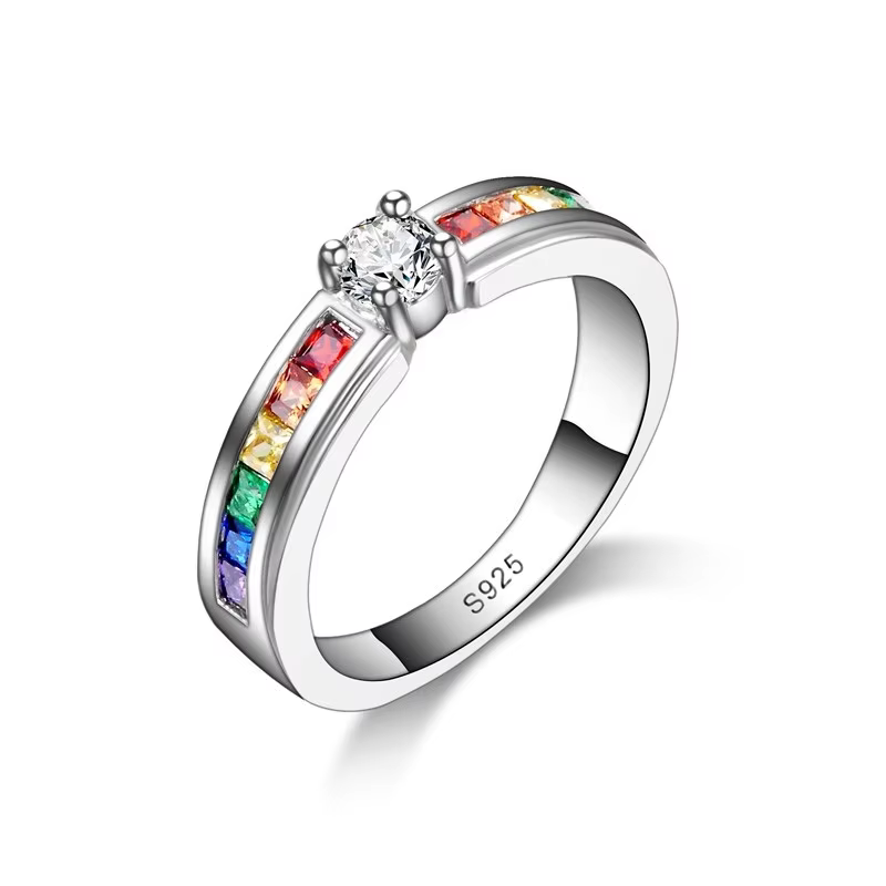 Bagues de fiançailles en argent regardé 925 pour les amoureux, arc-en-ciel, belle promesse, bijoux é