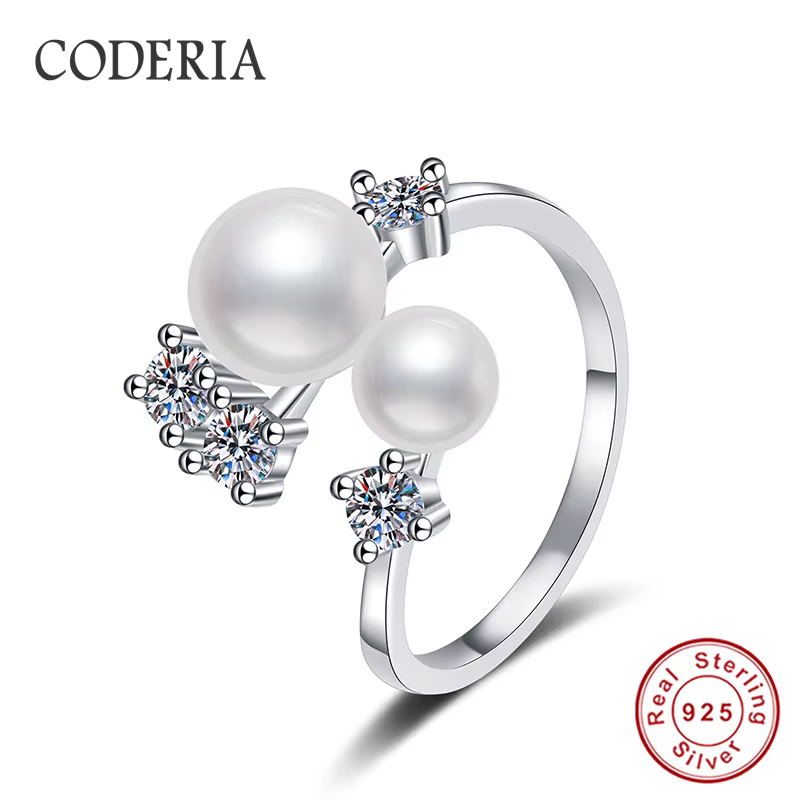 Bague Moissanite en argent S925, perle d'eau douce plaquée or blanc 18 carats, bagues de mariage rég