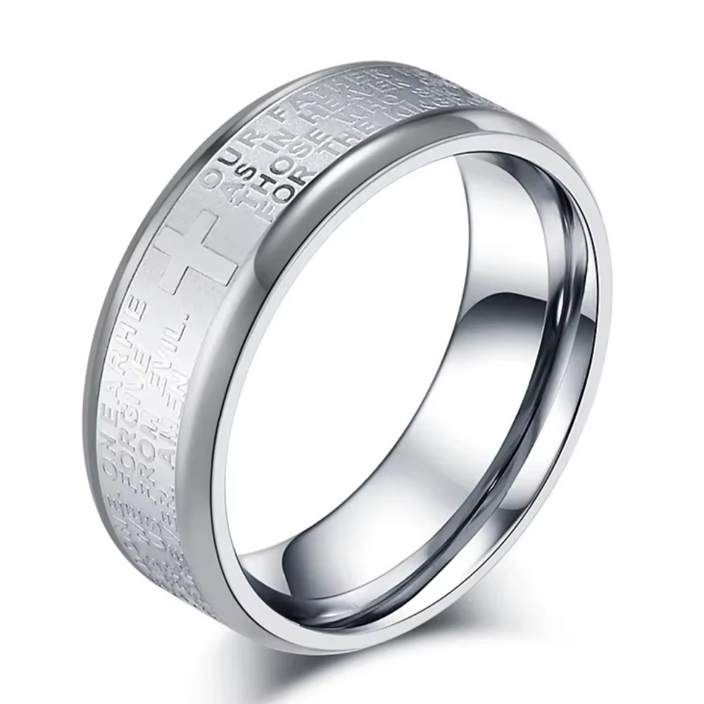 Bague Vintage avec écriture croisée pour hommes, en acier inoxydable, Talisman de prière, à la mode,