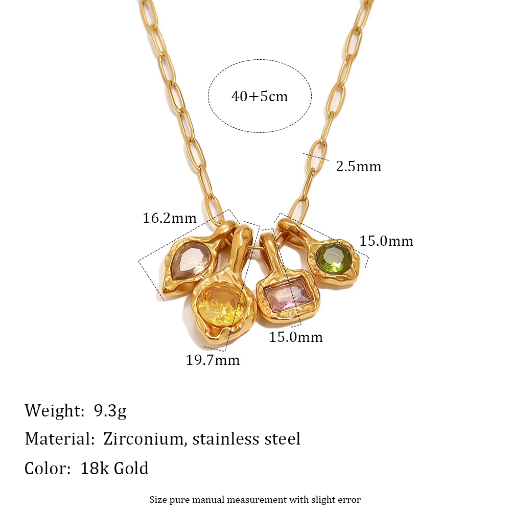 E.B.belle Molten Hammer Collier pendentif en pierres précieuses irrégulières et colorées, chaîne tro