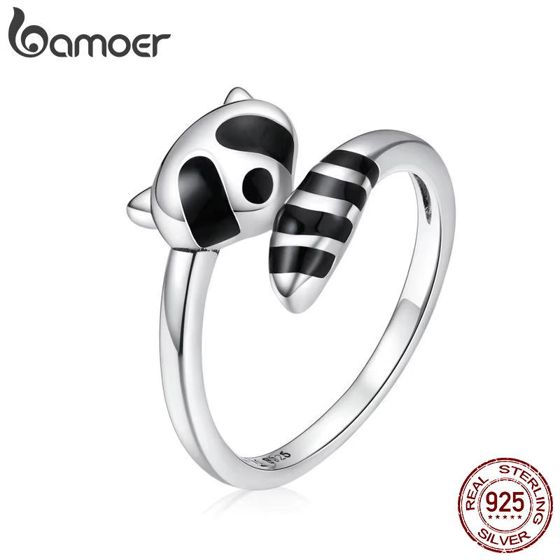 Bamoer raton laveur anneau ouvert 925 en argent Sterling Unique Animal raton laveur conception régla