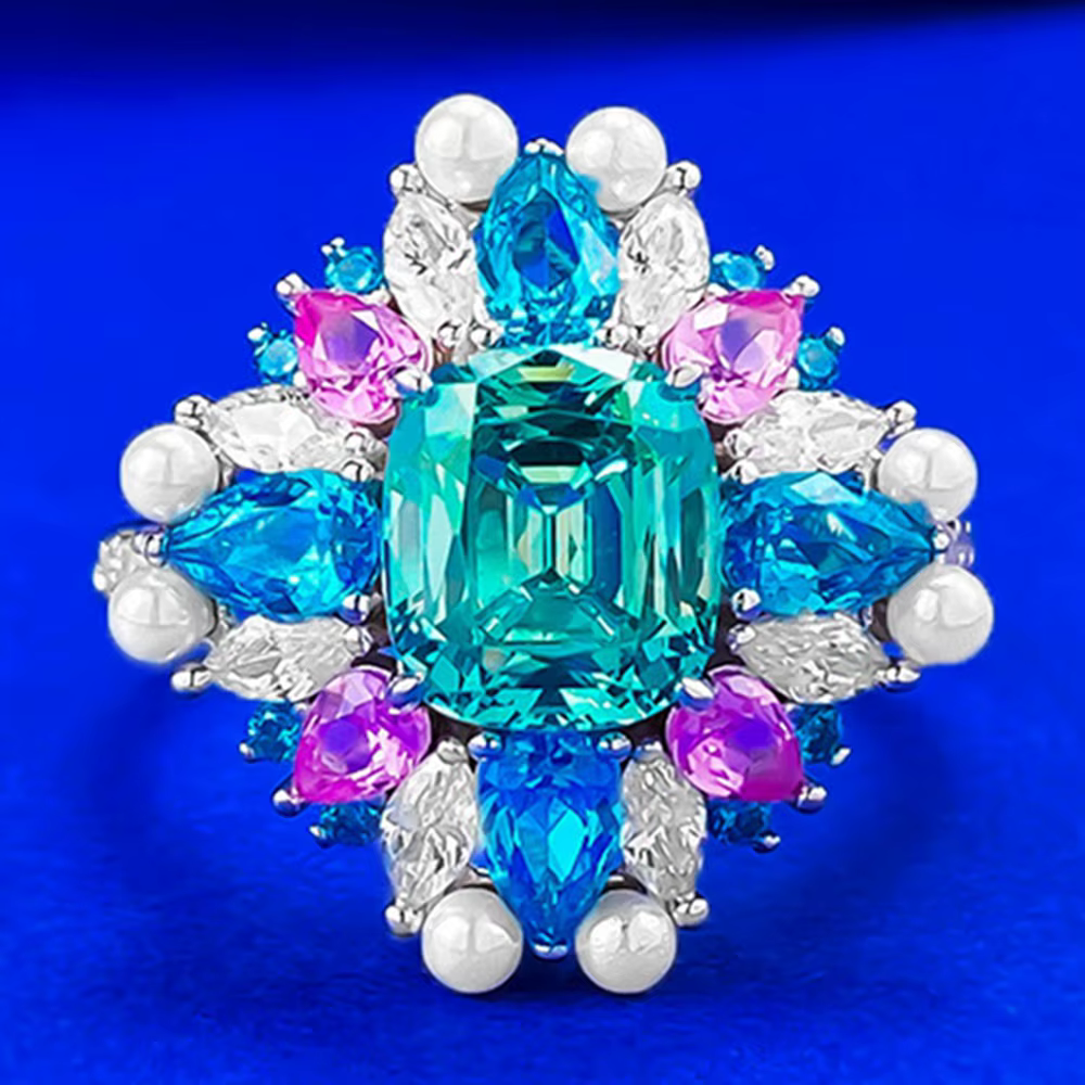 Wong Rain – bague de luxe en argent Sterling 925, 7x8MM, perle de Tourmaline, diamant à haute teneur