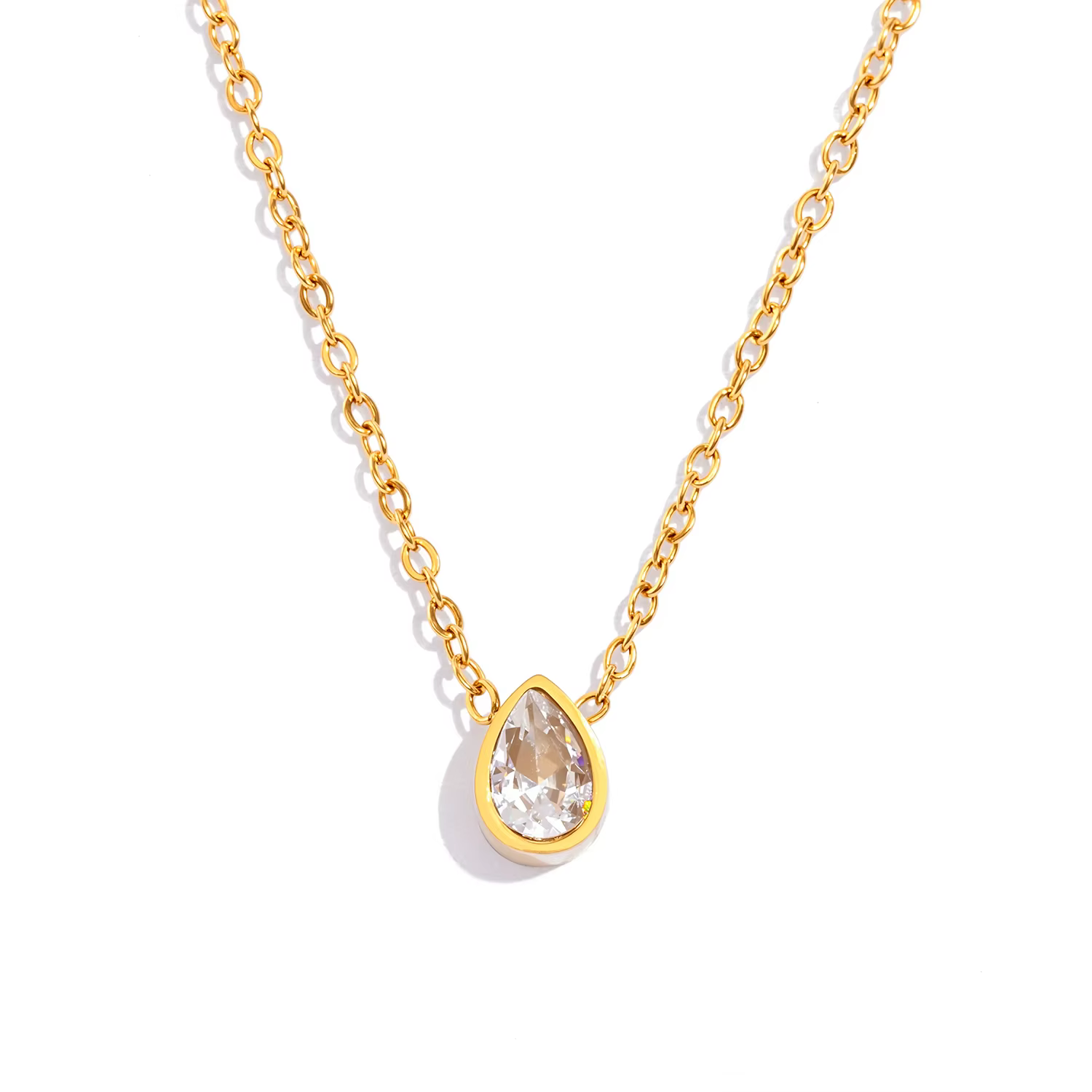 Collier goutte d'eau délicat pour femmes, pendentif CZ, bijoux minimalistes, acier inoxydable, étanc