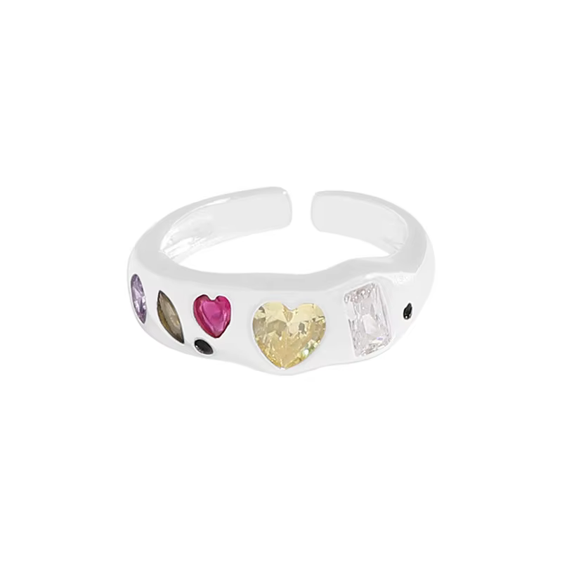 JWER luxe coloré Zircon en forme de coeur anneau réglable pour les femmes rétro Index doigt élégant 