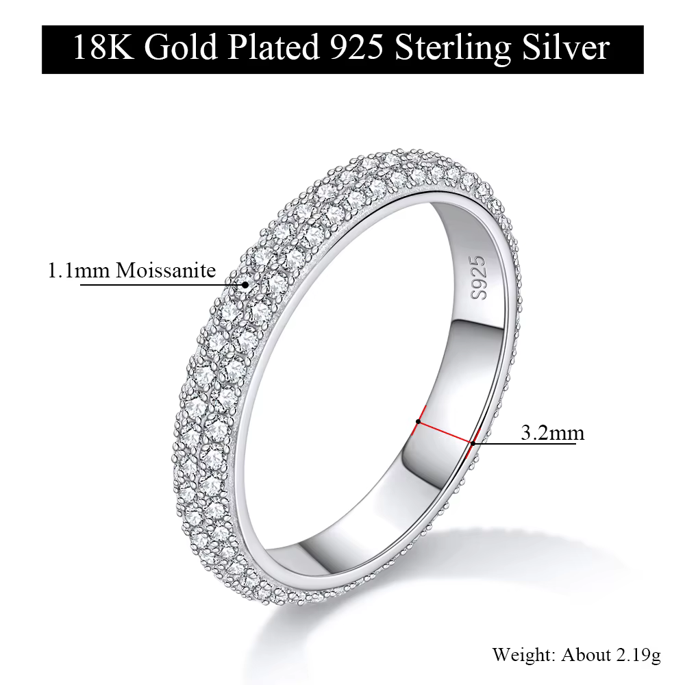 M-JAJA Bague de Fiançailles 2mm D document Plein Moissanite Bague pour Femmes 925 Argent Couple Anne