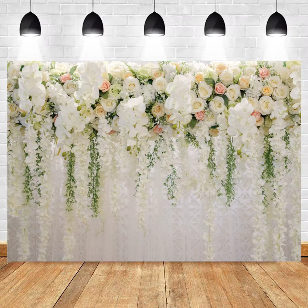 Scène de mariage décoration de fête Photocall douche nuptiale toile de fond fleurs mur Floral bébé a